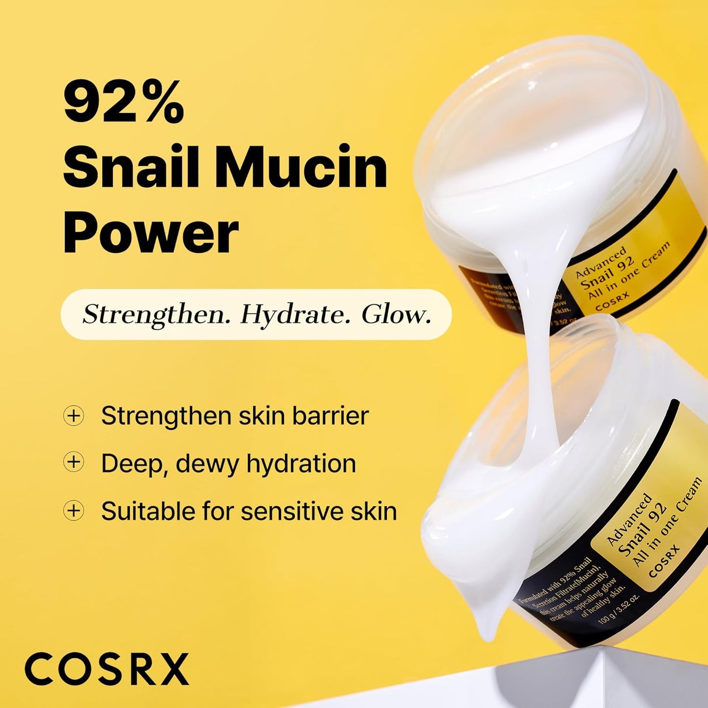 COSRX Advanced Snail 92 All in One Cream Korean Snail Mucin Face Cream & Gel Moisturiser