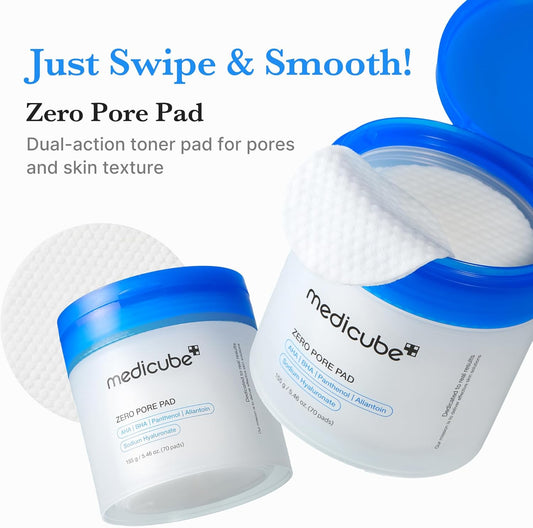 medicube Zero Pore Pads 2.0, Dual-Textured Facial Toner Pads for Exfoliation and Pore Care.