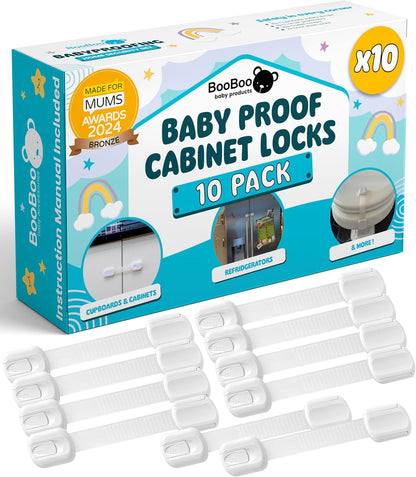 Boo Boo Baby (10 Pack) Premium Child Locks for Kitchen Cupboards.