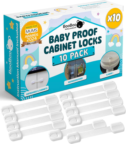 Boo Boo Baby (10 Pack) Premium Child Locks for Kitchen Cupboards.