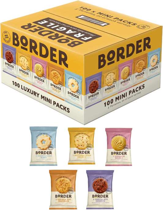 Border Biscuits 100 Packs, Multipacks Box, 5 Flavour Variety 2 per pack,