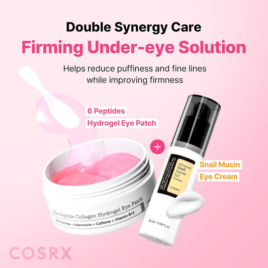 COSRX Pink Peptide Collagen Hydrogel Eye Patches Wrinkle Patches for Puffy Eyes, Dark Circles, Eye