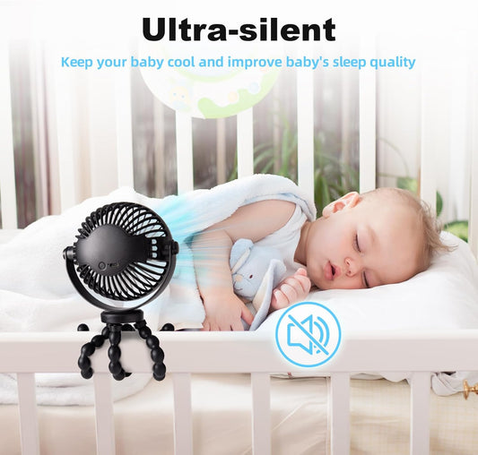Baby Stroller Fan,20H Work Time Buggy Battery Powered Clip on Fan with Flexible Tripod .