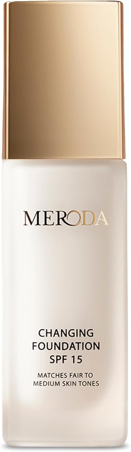 MERODA® Colour Changing Foundation SPF 15 [Light to Medium Skin] - Mature Skin Liquid Makeup - Long Lasting Color Match for Face