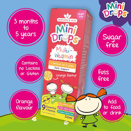 Natures Aid Mini Drops Multi-Vitamin for Babies & Kids 50ml – 9 Essential Vitamins Support Growth.