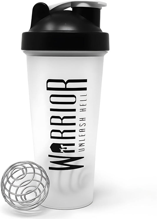 Warrior Protein Shaker Bottle, 600ml with Wire Mixball Blender.